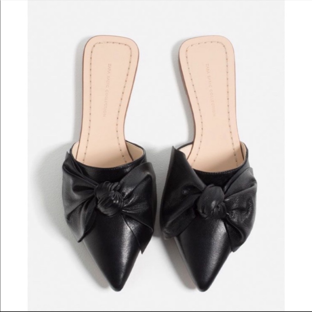 Zara Leather Bow Mule Flat